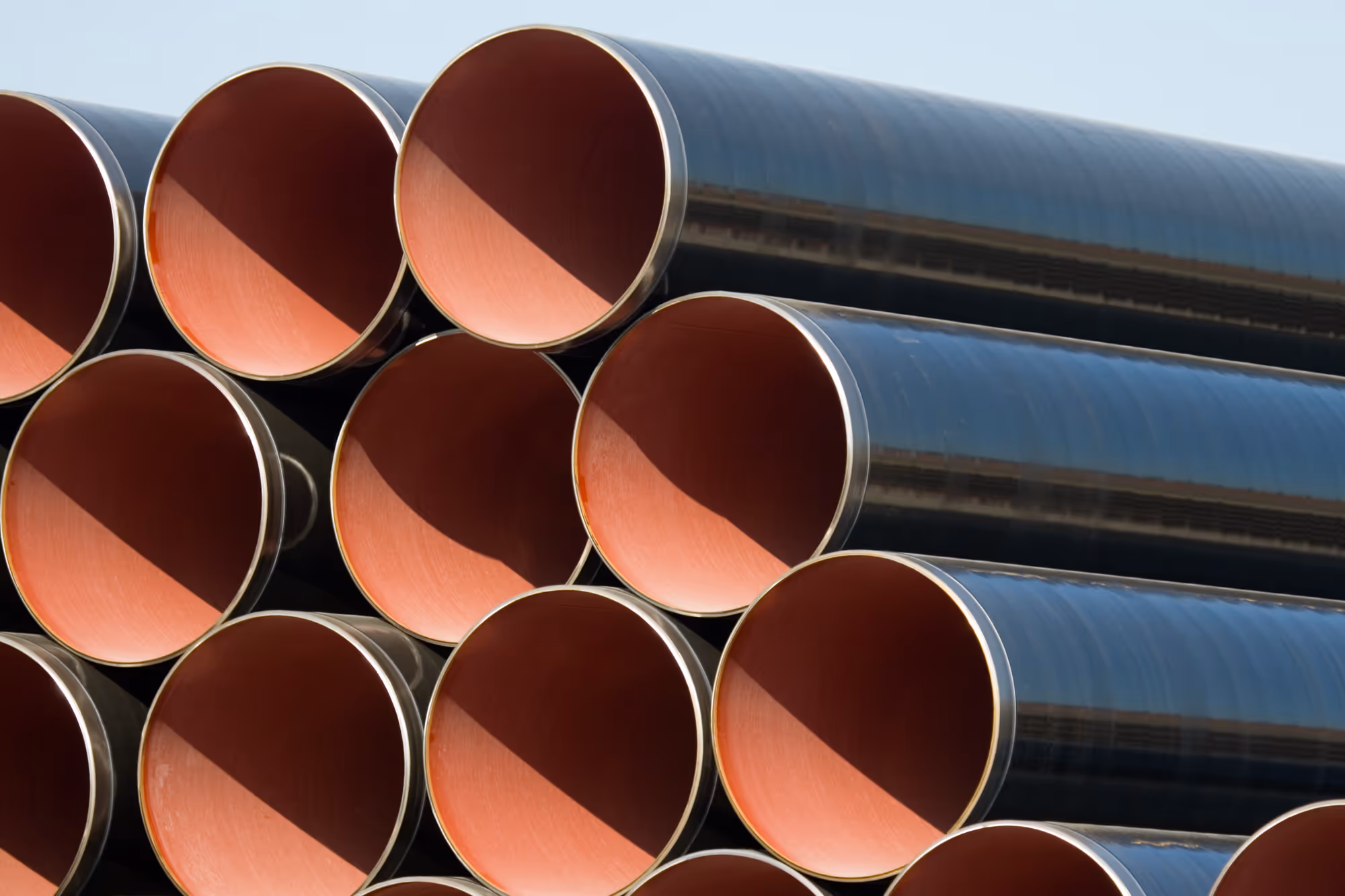 Steel pipe at an oil and gas processing facility.