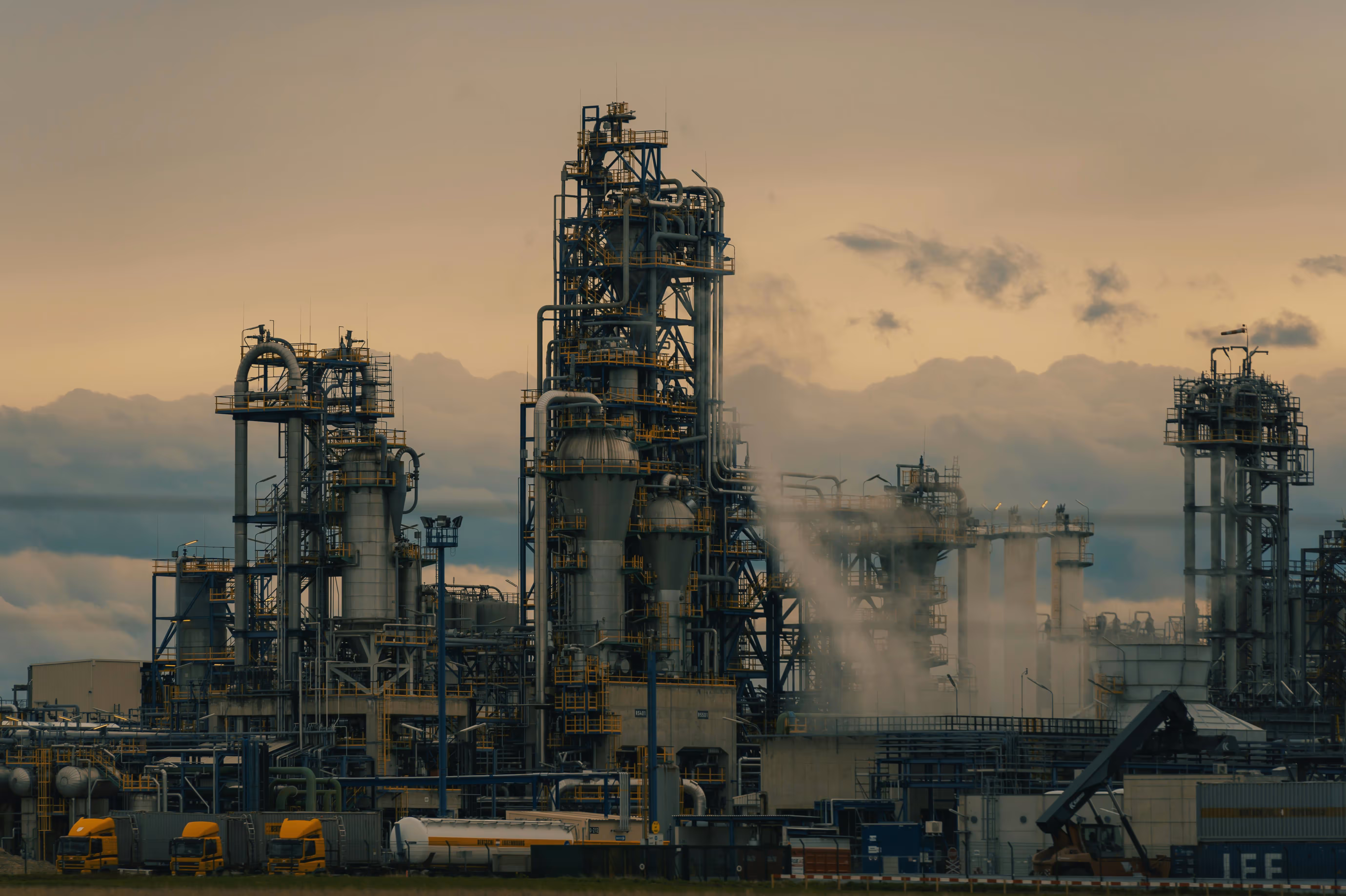 Pipe and processing steel at an oil and gas facility.